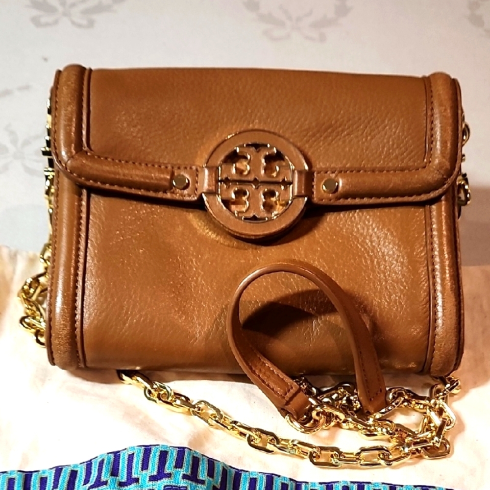 Tory Burch Brown a Gold Crossbody Bag with Flap Closure
